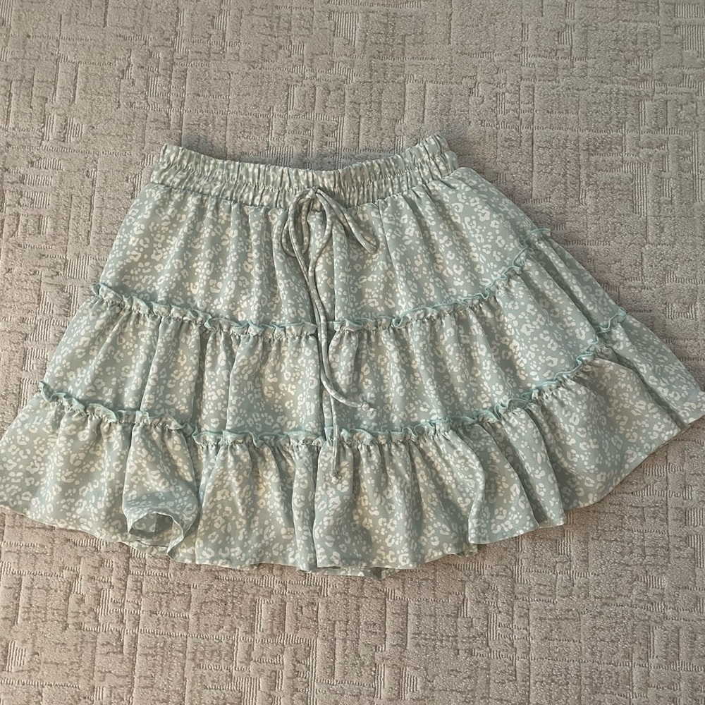 Teal leopard print ruffle skirt